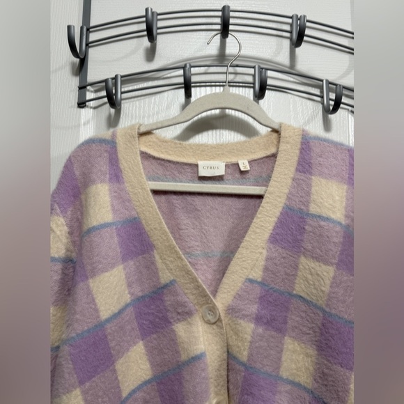 NWT Cyrus NYC Mink Button Down Cardigan plaid light academia preppy clueless L - Picture 3 of 16